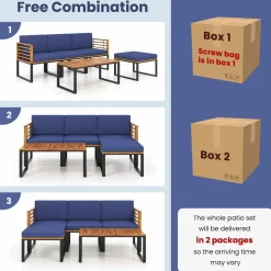 Tangkula 5 Pieces Patio Conversation Set, Acacia Wood Chair Set with Ottoman & Coffee Table