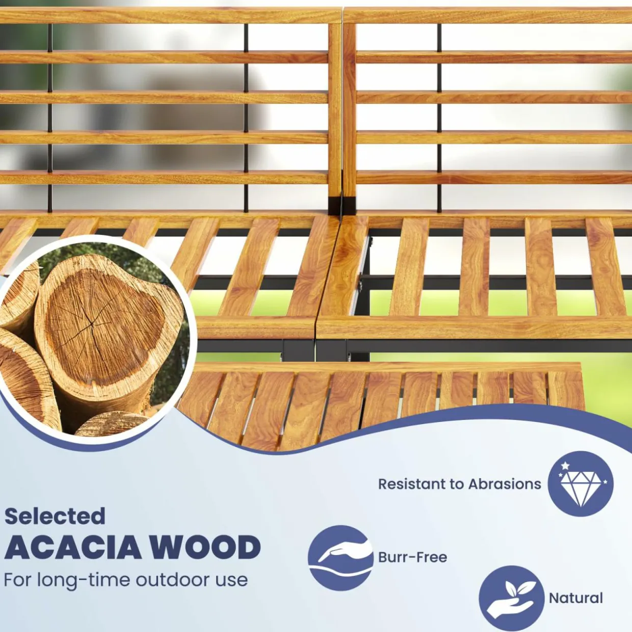 Tangkula 5 Pieces Patio Conversation Set, Acacia Wood Chair Set with Ottoman & Coffee Table