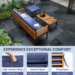 Tangkula 5 Pieces Patio Conversation Set, Acacia Wood Chair Set with Ottoman & Coffee Table