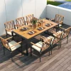 Tangkula 9 Pieces Patio Dining Set, Outdoor Acacia Wood Table and Chairs with Soft Cushions and 1.9” Umbrella Hole