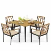 Tangkula 5 Pieces Patio Dining Set, 42.5” Square Acacia Wood Dining Table with 1.9” Umbrella Hole