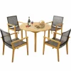 Tangkula 5 Pieces Patio Dining Set, 4 Patio Wicker Armchairs and Round Acacia Wood Dining Table