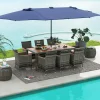 Tangkula 11 Pieces Patio Dining Set with 15 ft Double-Sided Patio LED Umbrella (Base Included)