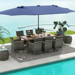 Tangkula 11 Pieces Patio Dining Set with 15 ft Double-Sided Patio LED Umbrella (Base Included)