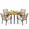 Tangkula 5 Pieces Patio Dining Set, Outdoor Dining Table and Chairs with Cushions, Square Acacia Wood Dining Table with Umbrella Hole