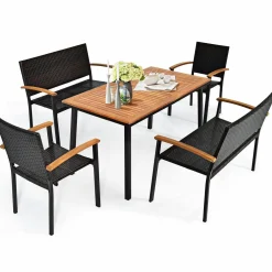 Tangkula 5 Pieces Patio Dining Set, Modern Conversation Set w/Solid Wood Table & Umbrella Hole for Backyard Garden Porch