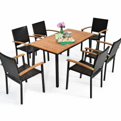 Tangkula 7 Pieces Patio Dining Set, Modern Conversation Set Umbrella Hole for Backyard Garden Poolside