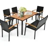 Tangkula 6 Pieces Patio Dining Table and Chairs, Includes All Weather Heavy Duty Acacia Wood Dining Table with Umbrella Hole