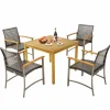 Tangkula 5 Pieces Patio Dining Set, 4 Wicker Armchairs and Square Acacia Wood Dining Table with 1.9” Umbrella Hole