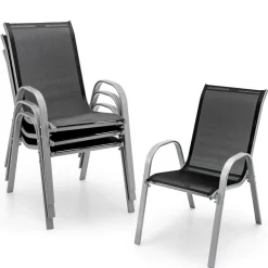 Tangkula 4 Pieces Patio Dining Chairs, Outdoor Stackable All Weather Heavy Duty Dining Chairs Set with Armrests