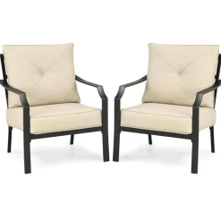 Tangkula 2 Pieces Patio Dining Chairs, Outdoor Bistro Armchairs with Steel Frame, Thick and Soft Cushions