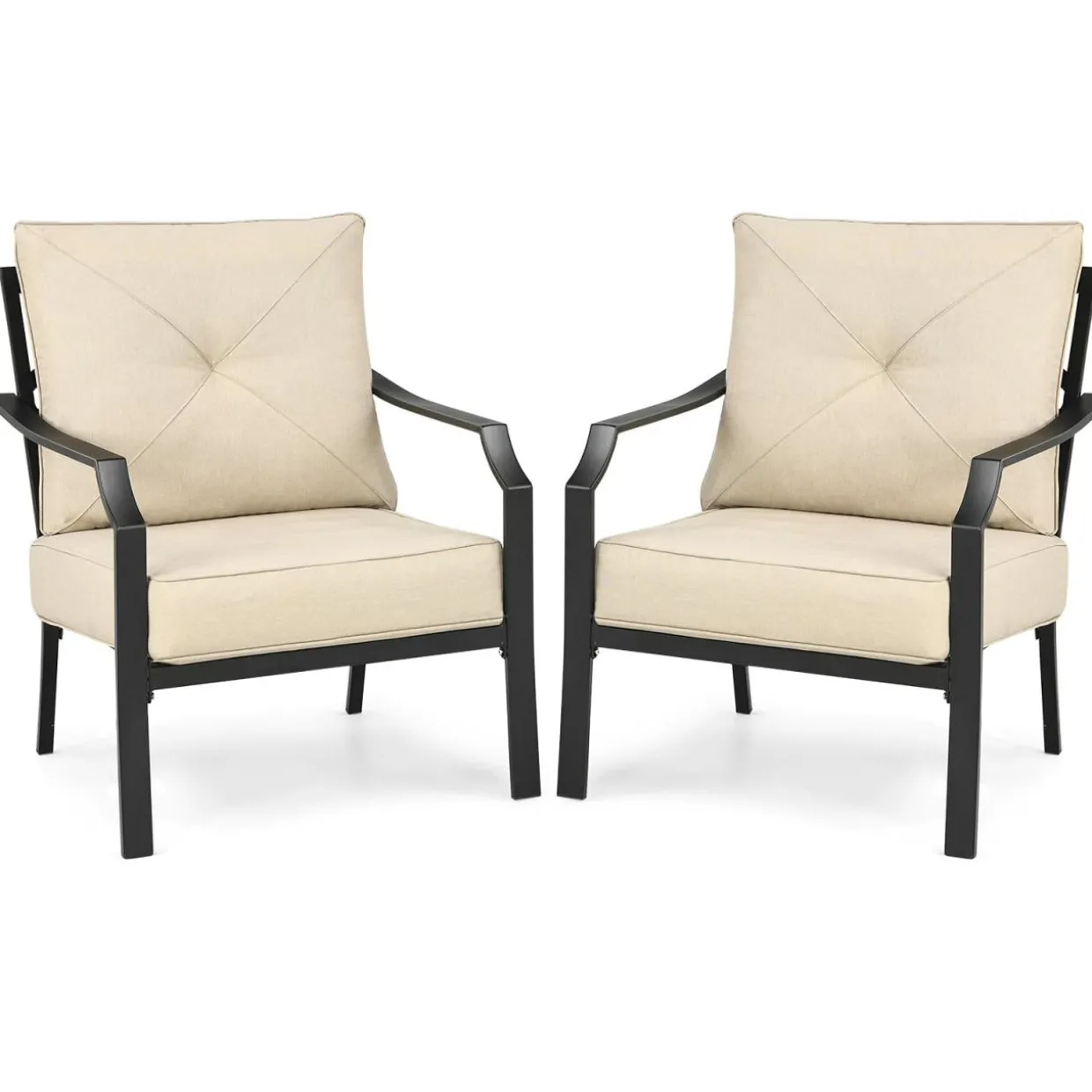Tangkula 2 Pieces Patio Dining Chairs, Outdoor Bistro Armchairs with Steel Frame, Thick and Soft Cushions