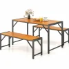 Tangkula 3 Pieces Patio Dining Set for 6 People, Outdoor Picnic Table & 2 Benches, 53” Acacia Wood Dining Table