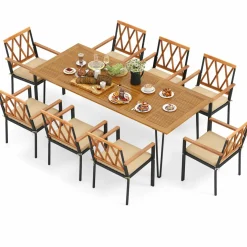 Tangkula 9 Pieces Patio Dining Set, Outdoor Furniture Set w/ 8 Chairs