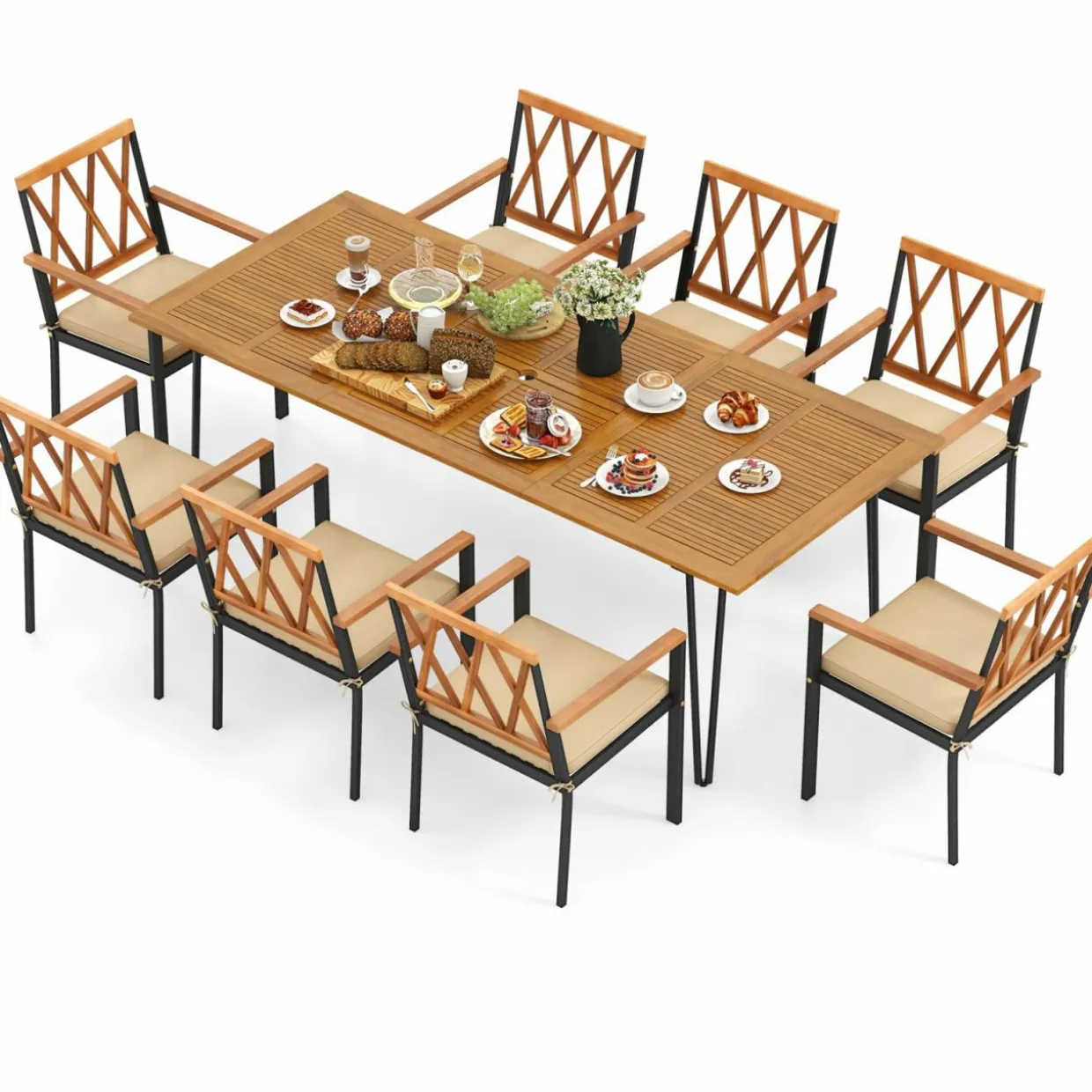 Tangkula 9 Pieces Patio Dining Set, Outdoor Furniture Set w/ 8 Chairs