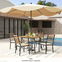 Tangkula 5 Pieces Patio Dining Set, Outdoor Dining Table and Chairs with Cushions, Square Acacia Wood Dining Table with Umbrella Hole
