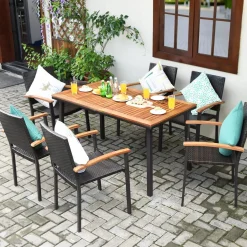 Tangkula 7 Pieces Patio Dining Set, Modern Conversation Set Umbrella Hole for Backyard Garden Poolside