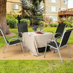 Tangkula 4 Pieces Patio Dining Chairs, Outdoor Stackable All Weather Heavy Duty Dining Chairs Set with Armrests