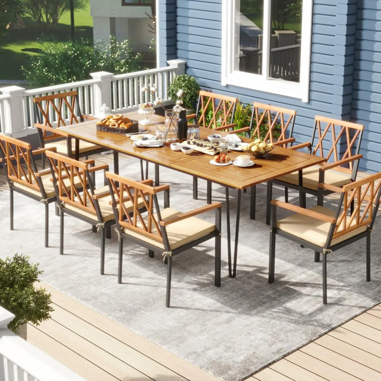 Tangkula 9 Pieces Patio Dining Set, Outdoor Furniture Set w/ 8 Chairs