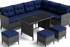 Tangkula 7 Pieces Patio Dining Furniture Set, Outdoor PE Rattan Sectional Sofa Set with Soft Cushions