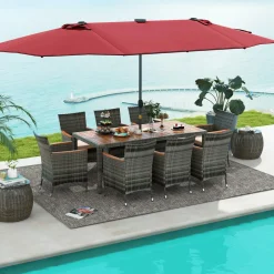 Tangkula 11 Pieces Patio Dining Set with 15 ft Double-Sided Patio LED Umbrella (Base Included)
