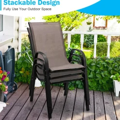 Tangkula 4 Pieces Patio Dining Chairs, Outdoor Stackable All Weather Heavy Duty Dining Chairs Set with Armrests