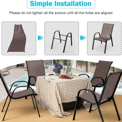 Tangkula 4 Pieces Patio Dining Chairs, Outdoor Stackable All Weather Heavy Duty Dining Chairs Set with Armrests