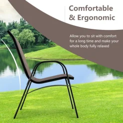 Tangkula 4 Pieces Patio Dining Chairs, Outdoor Stackable All Weather Heavy Duty Dining Chairs Set with Armrests