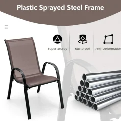 Tangkula 4 Pieces Patio Dining Chairs, Outdoor Stackable All Weather Heavy Duty Dining Chairs Set with Armrests
