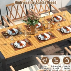 Tangkula 9 Pieces Patio Dining Set, Outdoor Acacia Wood Table and Chairs with Soft Cushions and 1.9” Umbrella Hole