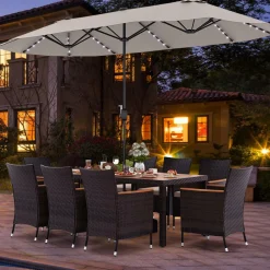 Tangkula 11 Pieces Patio Dining Set with 15ft Double-Sided LED Patio Umbrella (Base Included)