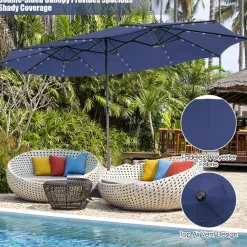 Tangkula 11 Pieces Patio Dining Set with 15 ft Double-Sided Patio LED Umbrella (Base Included)