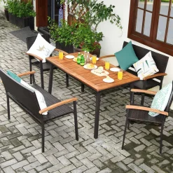 Tangkula 5 Pieces Patio Dining Set, Modern Conversation Set w/Solid Wood Table & Umbrella Hole for Backyard Garden Porch