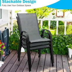 Tangkula 4 Pieces Patio Dining Chairs, Outdoor Stackable All Weather Heavy Duty Dining Chairs Set with Armrests