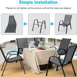 Tangkula 4 Pieces Patio Dining Chairs, Outdoor Stackable All Weather Heavy Duty Dining Chairs Set with Armrests