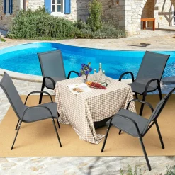 Tangkula 4 Pieces Patio Dining Chairs, Outdoor Stackable All Weather Heavy Duty Dining Chairs Set with Armrests