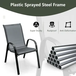 Tangkula 4 Pieces Patio Dining Chairs, Outdoor Stackable All Weather Heavy Duty Dining Chairs Set with Armrests