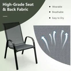 Tangkula 4 Pieces Patio Dining Chairs, Outdoor Stackable All Weather Heavy Duty Dining Chairs Set with Armrests