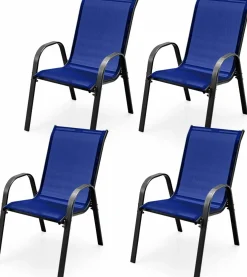 Tangkula 4 Pieces Patio Dining Chairs, Outdoor Stackable All Weather Heavy Duty Dining Chairs Set with Armrests