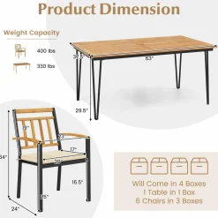 Tangkula 7 Pieces Patio Dining Set with Acacia Wood Dining Table & Armchairs, Soft Cushions, 2” Umbrella Hole