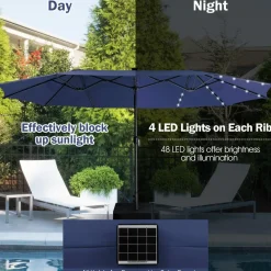 Tangkula 11 Pieces Patio Dining Set with 15 ft Double-Sided Patio LED Umbrella (Base Included)