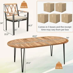 Tangkula 9 Pieces Patio Dining Set, Outdoor Dining Table with Acacia Wood Top & Umbrella Hole