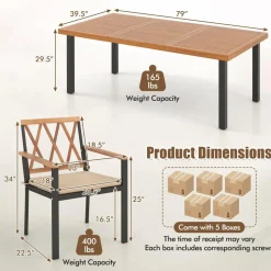 Tangkula 9 Pieces Patio Dining Set, Outdoor Acacia Wood Table and Chairs with Soft Cushions and 1.9” Umbrella Hole