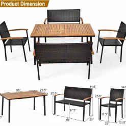 Tangkula 5 Pieces Patio Dining Set, Modern Conversation Set w/Solid Wood Table & Umbrella Hole for Backyard Garden Porch