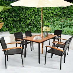 Tangkula 7 Pieces Patio Dining Set, Modern Conversation Set Umbrella Hole for Backyard Garden Poolside