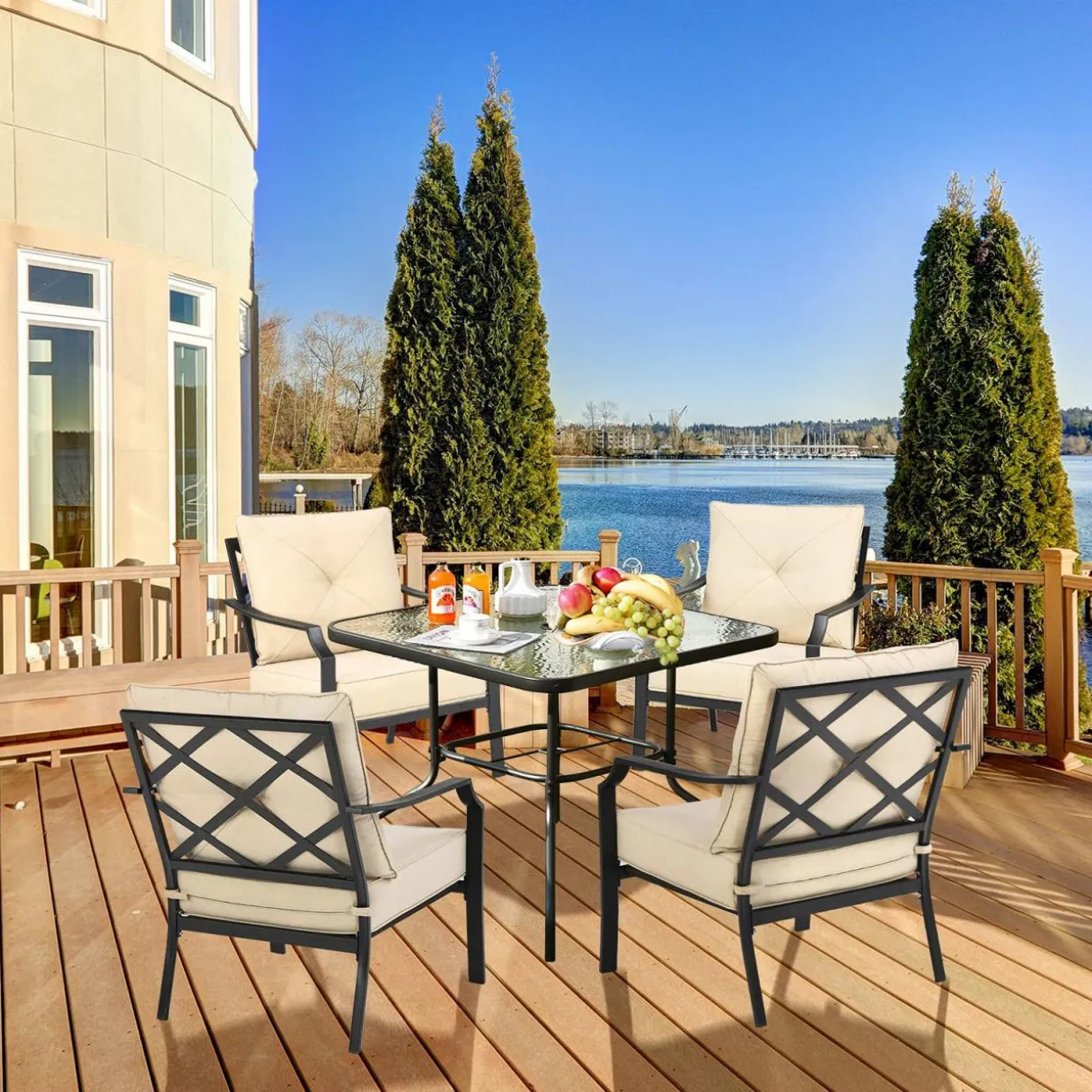 Tangkula 2 Pieces Patio Dining Chairs, Outdoor Bistro Armchairs with Steel Frame, Thick and Soft Cushions
