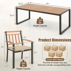 Tangkula 9 Pieces Patio Dining Set, Outdoor Acacia Wood Table and Chairs with Soft Cushions and 1.9” Umbrella Hole