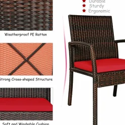 Tangkula 7 Pieces Patio Dining Set, Acacia Wood Wicker Dining Furniture Set with Sturdy Steel Frame & Umbrella Hole