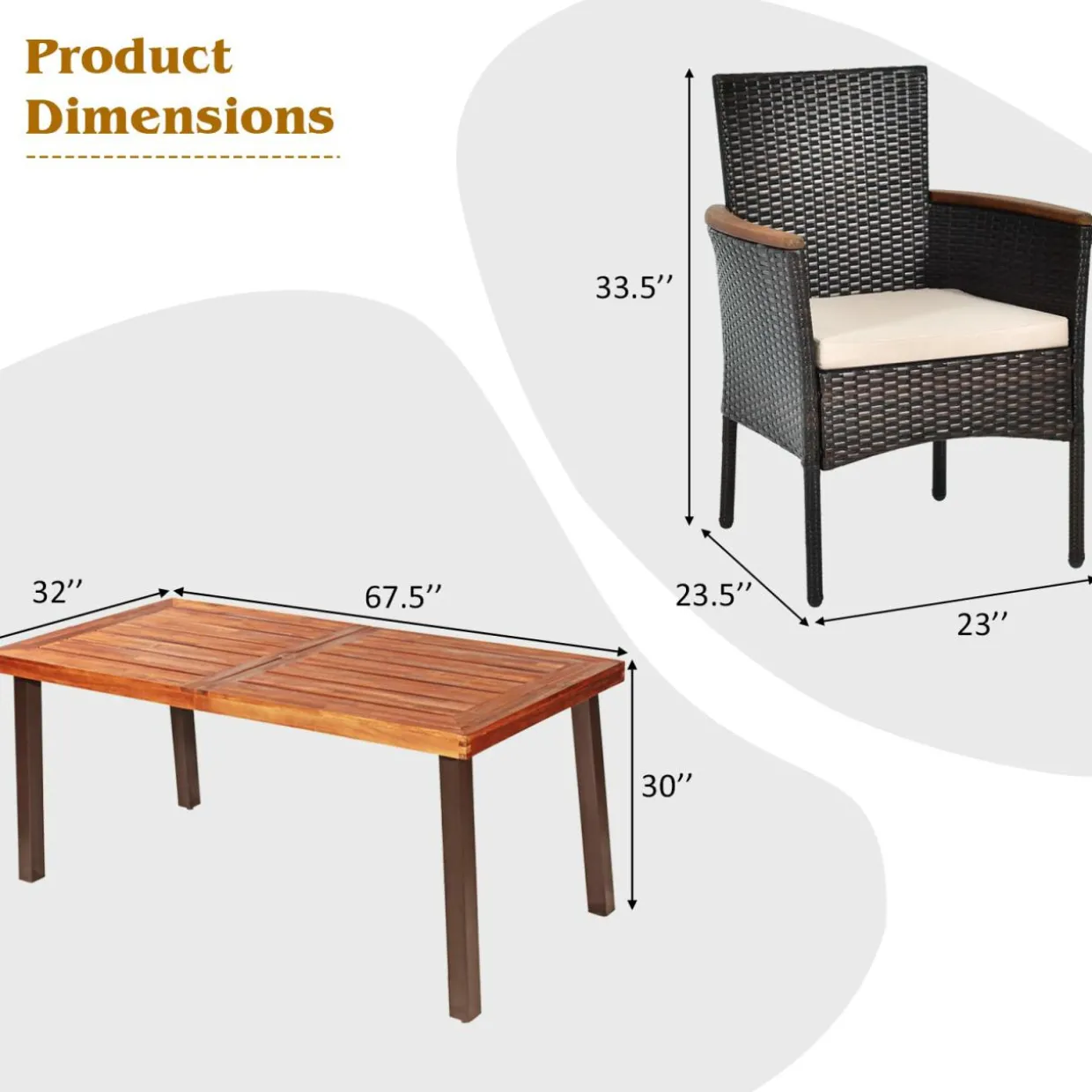 Tangkula 7 Pieces Patio Dining Set, Patiojoy Outdoor Conversation Set w/Acacia Wood Top Table & 6 Stackable Rattan Chairs