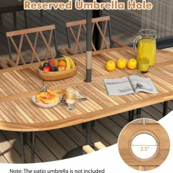 Tangkula 9 Pieces Patio Dining Set, Outdoor Dining Table with Acacia Wood Top & Umbrella Hole